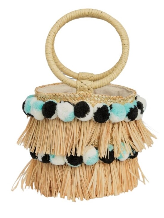 Btb Los Angeles Handbags - NWT BTB Los Angeles - Round Bucket Straw Fringe & Pompoms Colorfull